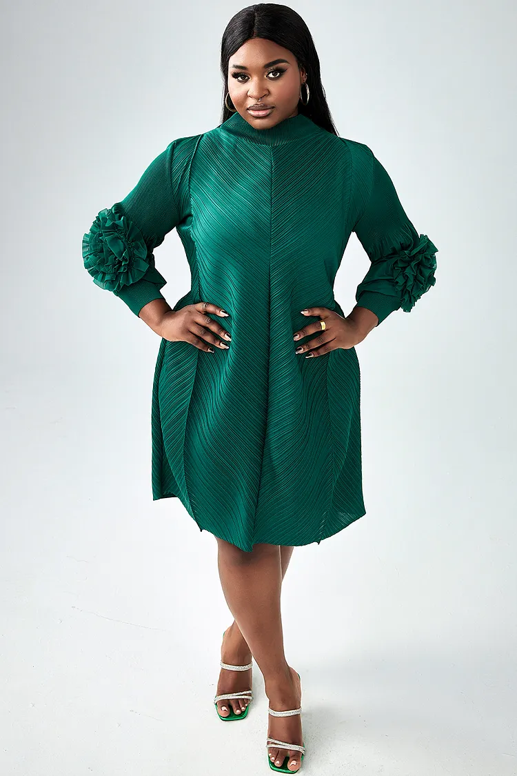 Xpluswear Design Plus Size Business Casual Dress Green Mock Neck 3/4 Sleeve  Midi Dress [Pre-Order] - Xpluswear.com