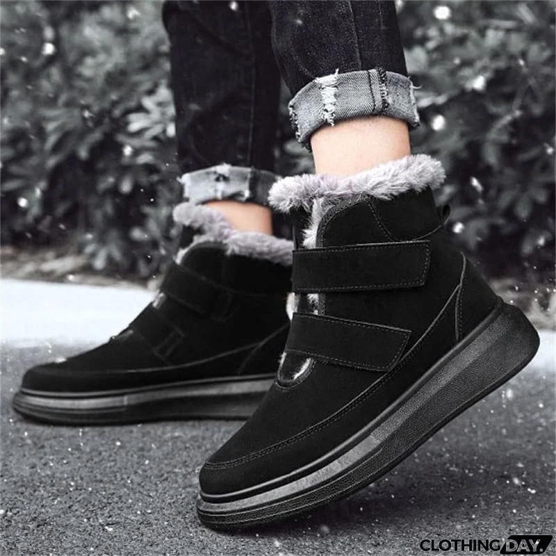 Men's Simple Stitches Rubber Sole Warm Plush Winter Snow Boots
