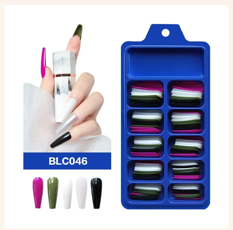 100pcs/set 10 Sizes Full Cover False Nail Tips Ballerina Coffin Fake Nails Square Stiletto French Acrylic Press On Nails-Nail Inspo