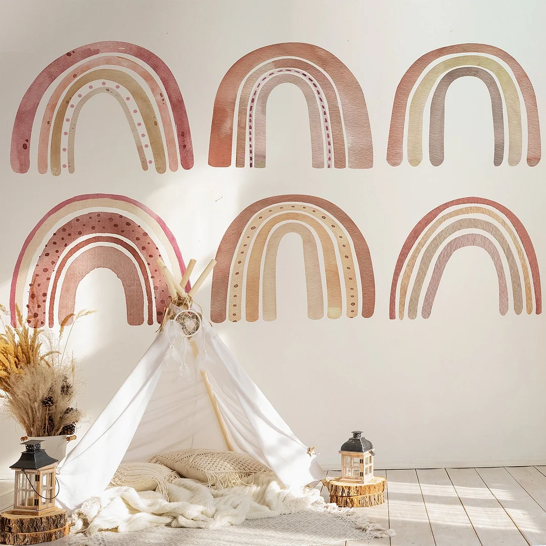 Creative Watercolour Brown Big Rainbow Kindergarten Wall Stickers for Children's Room Living Room Nursery Home Decor Wallpaper