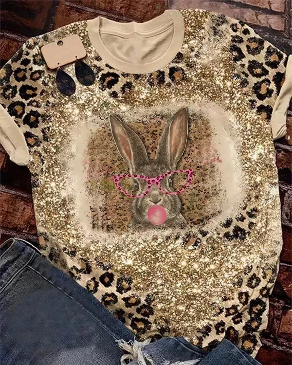 Easter Leopard Bunny With Glasses T-Shirt