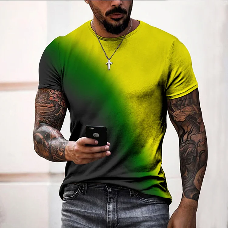 BrosWear Jamaican Gradient Graphic Casual Short Sleeve T-Shirt