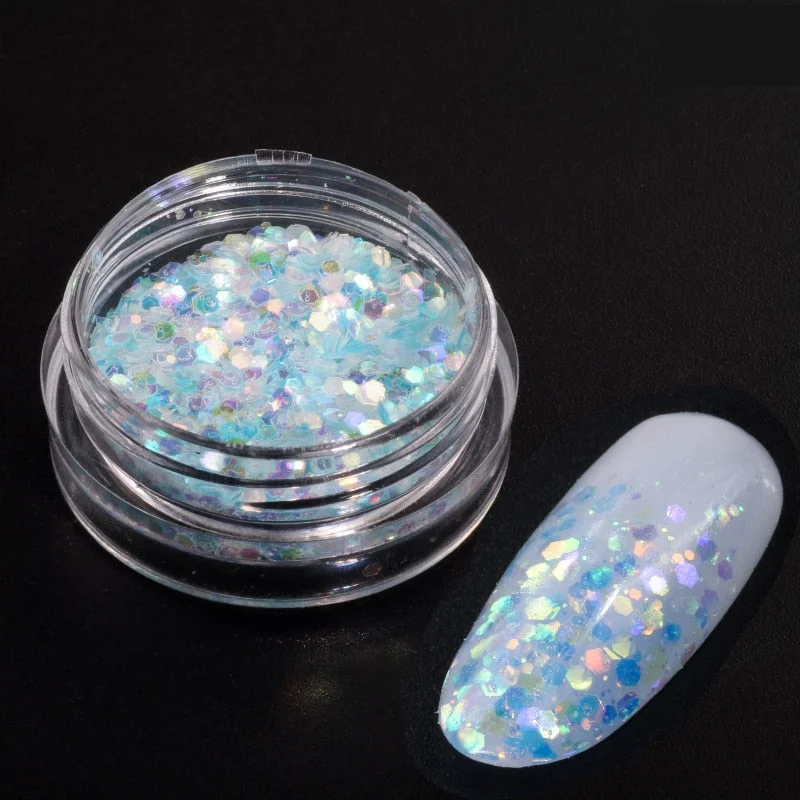 iridescent Flakes Gold Pink White Flakes Slices Chrome Pigment Dust Nail Powder Glitter Sequins Nail Art Decoration Manicures-Nail Inspo