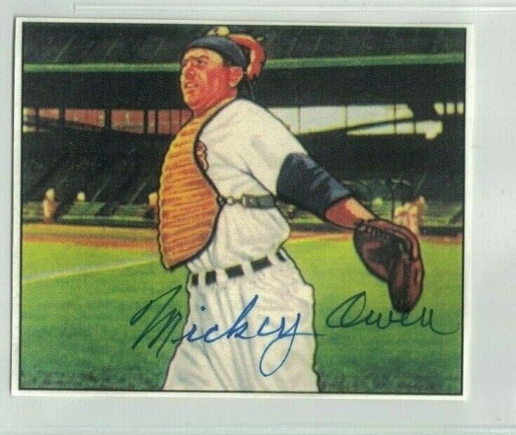 Mickey Owen Chicago Cubs Signed Blow Up Bowman Paper Photo Poster painting W/Our COA