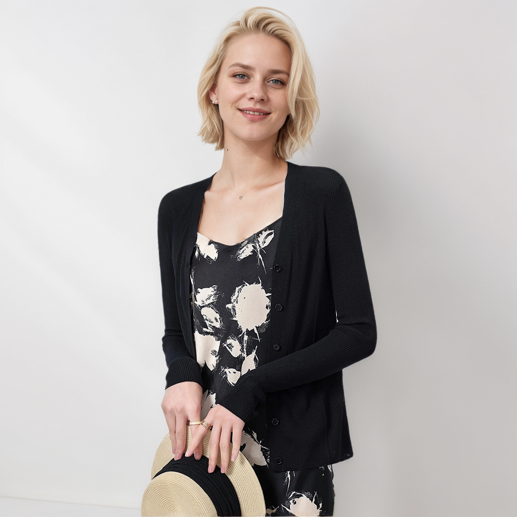 Silk Cardigan Thin Simple Foreign REAL SILK LIFE