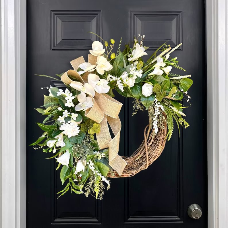 White Orchid Peony Wreath