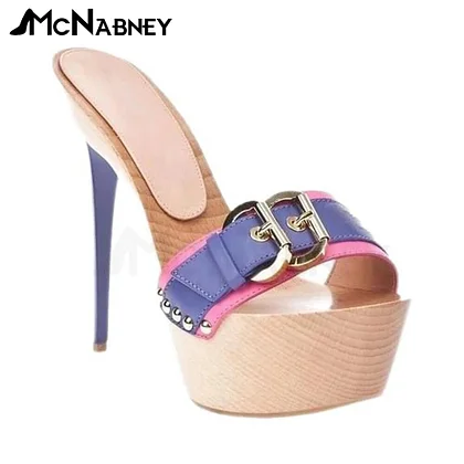 VCshoes Platform Stiletto Slippers Belt Buckle Metal Decorative Sandals Style Shoe Multicolor Custom Size High Heels
