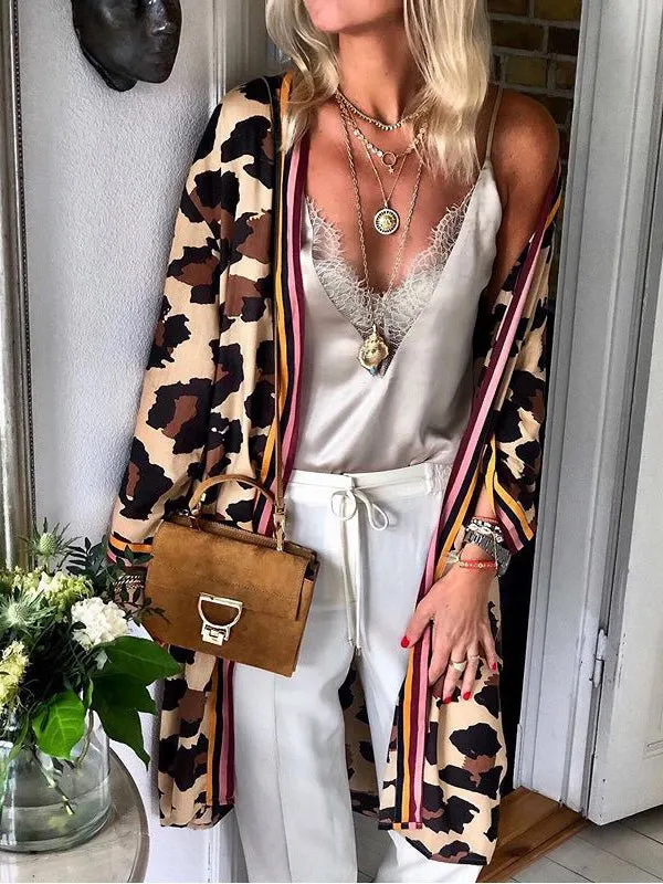 Cardigans Casual Leopard Print Long Sleeve Cardigan for Women