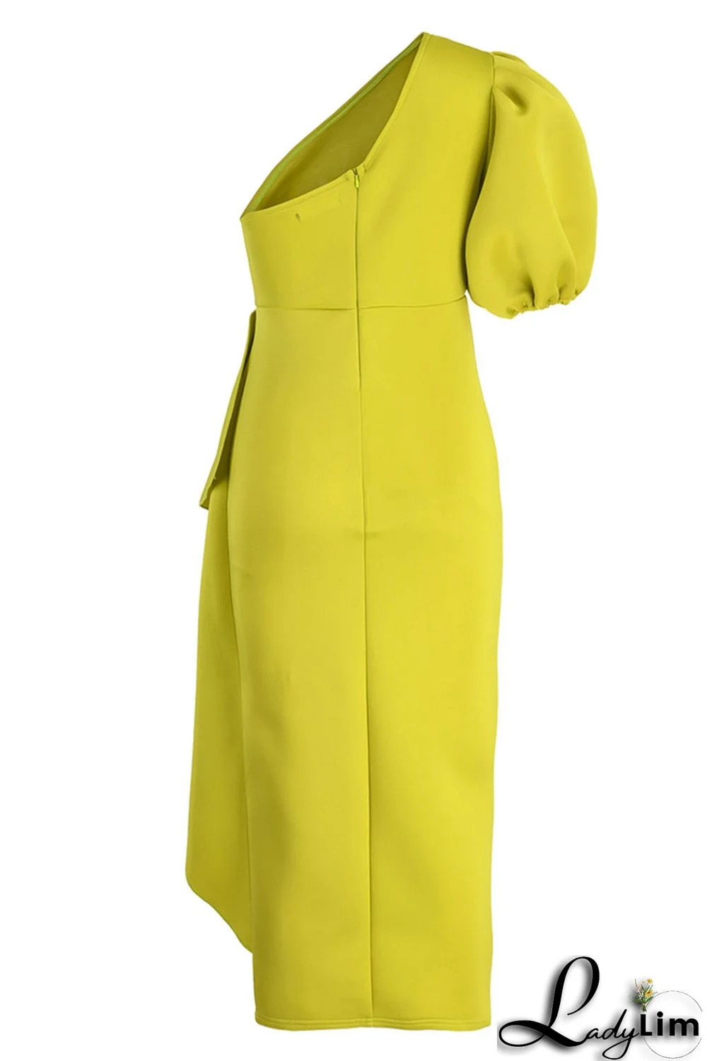Yellow Celebrities Elegant Solid Patchwork Flounce Asymmetrical Oblique Collar Evening Dress Dresses