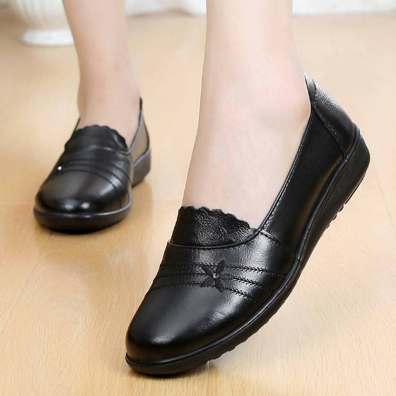 comemore Genuine Leather Flats Ladies Loafers Big Size 41 42 Women ...