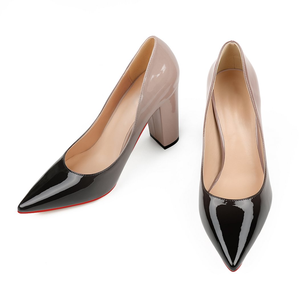 90mm Women's Gradient Color  Shoes Medium Block Heel Red Sole Pumps-vocosishoes