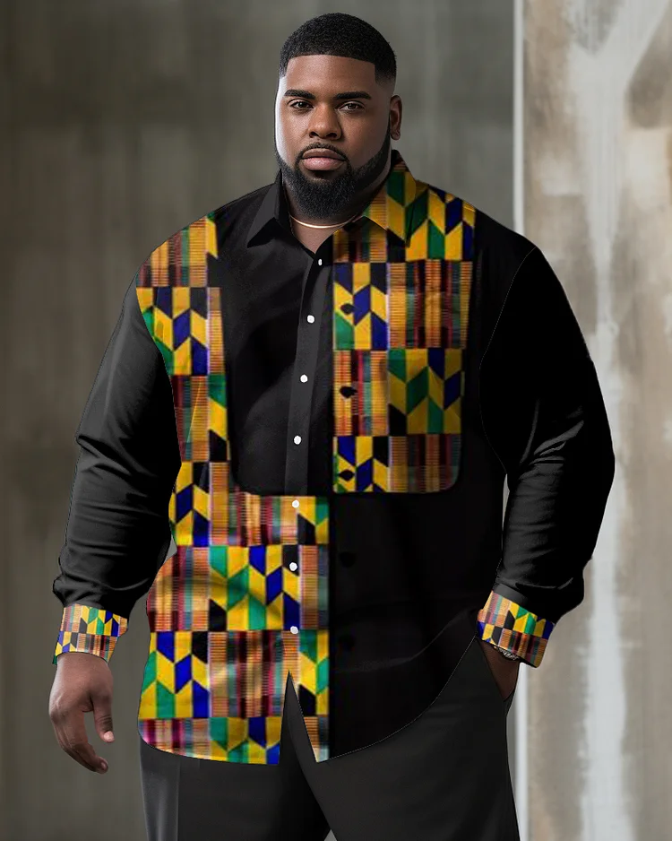 Black Ethnic Style Personalized Printed Oversized Men's Long Sleeved Shirt