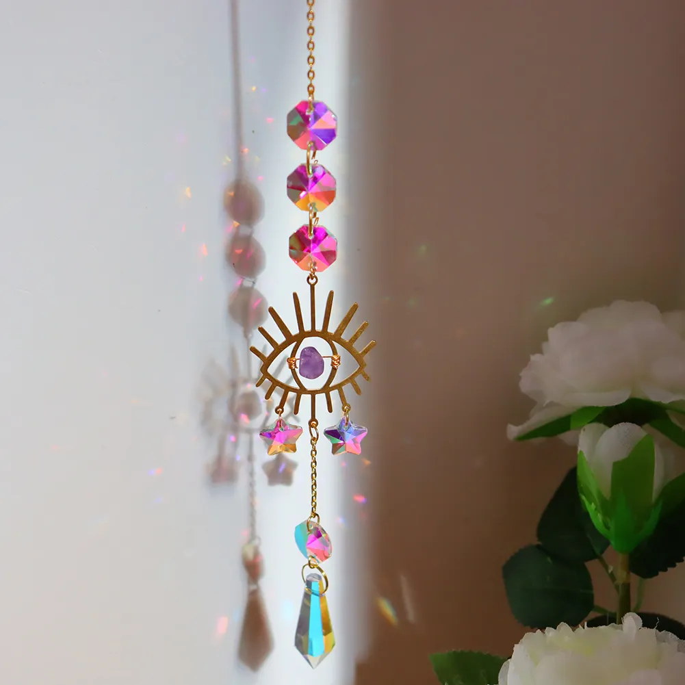 Hanging Crystal Star Eye Window Car Prism Moon Bell Pendants