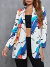 Stylish Face Graffiti Printed Lapel Collar Buttoned Urban Blazer Outerwear
