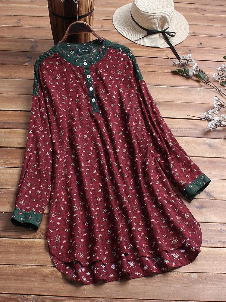 Vintage Floral Mosaic Irregular Plus-Size Shirt