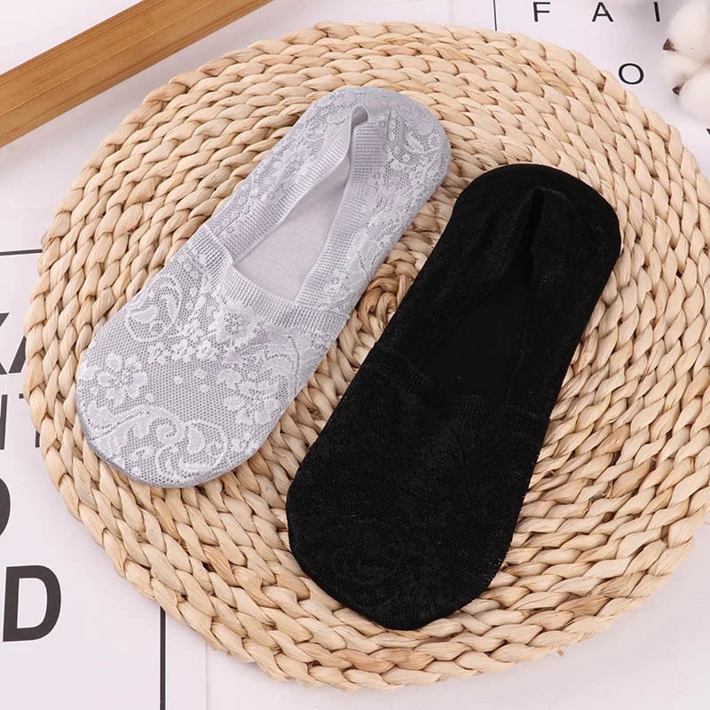 1/2 Pairs Fashion Women Girls Summer Socks Style Lace Flower No Show Short Sock Antiskid Invisible Ankle 2021 Sox Sock Slippers