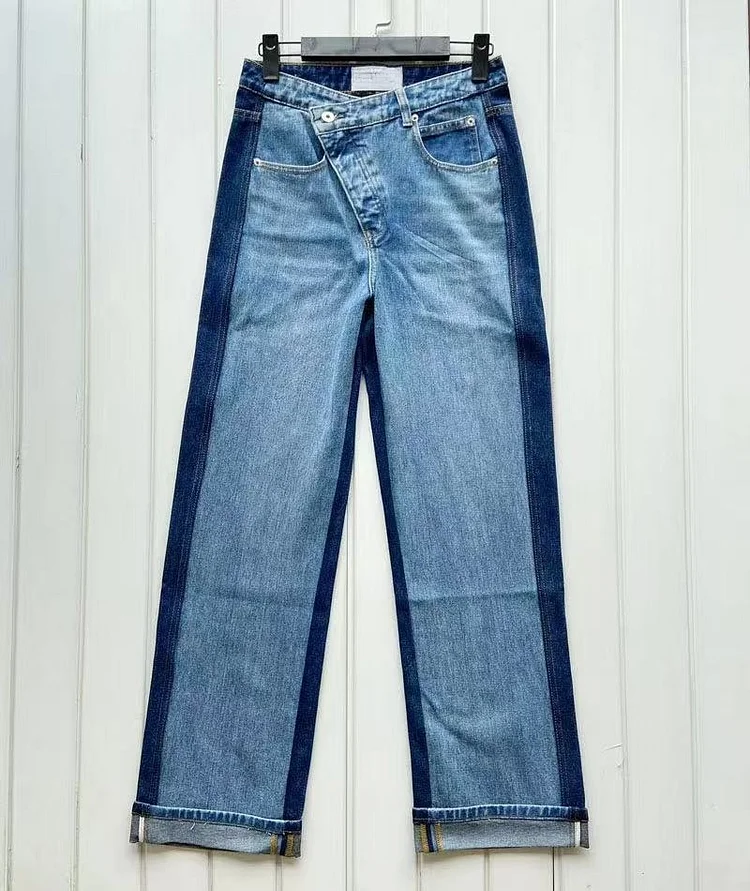 High Waist Straight Leg High Quality Women's Jeans Individual Personality Fashionable Ladies Denim