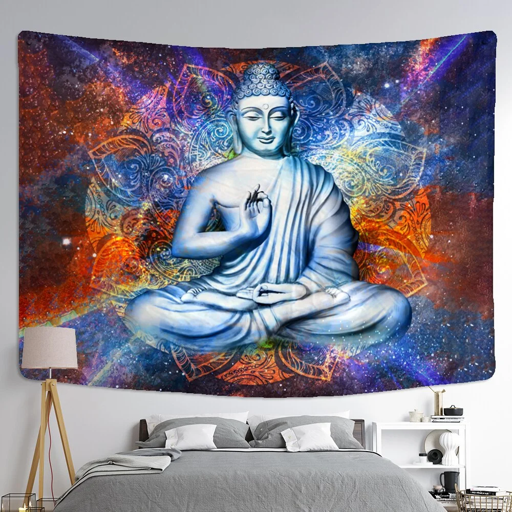 Psychedelic Indian Buddha Tapestry Wall Hanging Bohemian Religious Belief Tarot Card Hippie Mandala Home Decor