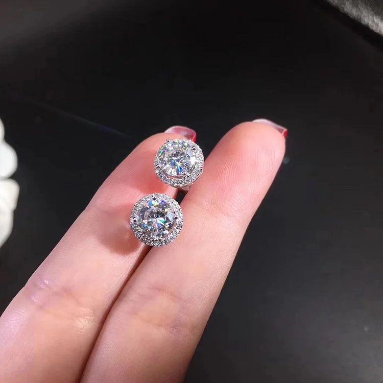 Iced Out Round Rhinestone Stud Earrings For Women Jewelry