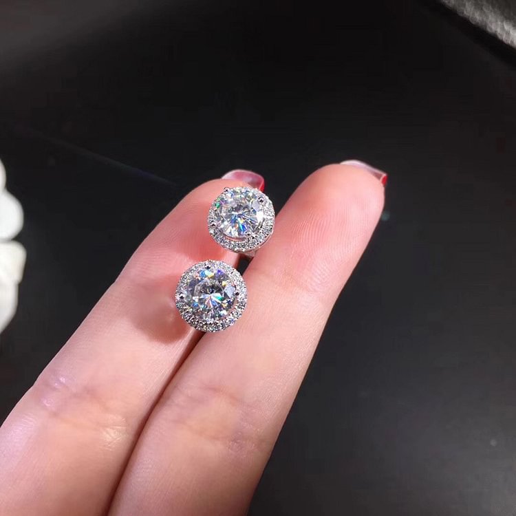 Iced Out Round Rhinestone Stud Earrings For Women Jewelry
