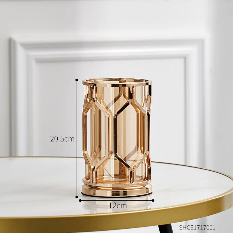 Gold Glass Vase Bathroom Decoration Accessories Nordic Decor Vase Living Room Homw Decoration Accessory Metal Plant Holder Vase