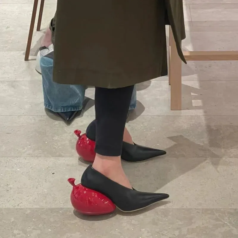 VCSHOES Balloon Strange Style Pointed Toe Pumps Woman Black All-Match High Heels Shoes For Women
