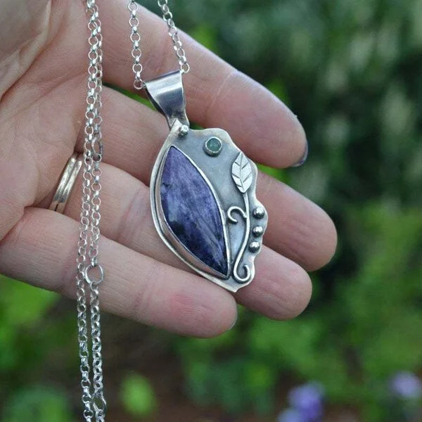 Amethyst Leaf Pendant Necklace