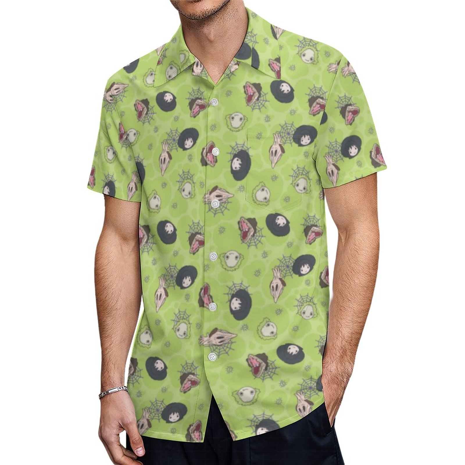 Beetlejuice Cute Chibi Toss Pattern Hawaiian Shirt Mens Button Down Plus Size Tropical Hawaii Beach Shirts