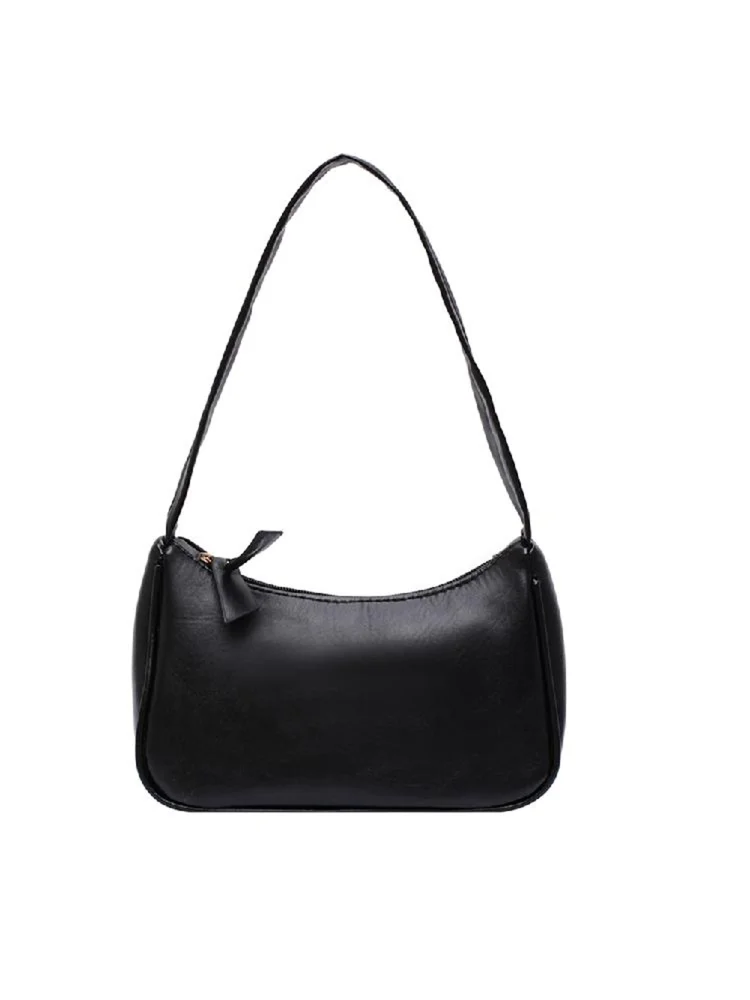 Simple Elegant Women Small Shoulder Bag Pure Color Sling Handbags (Black)