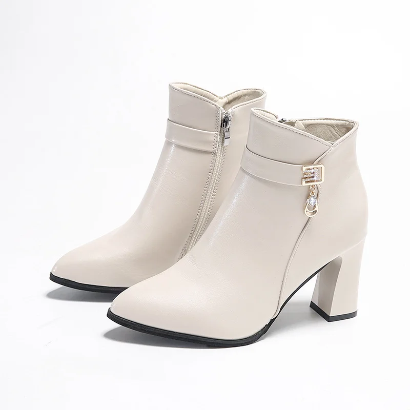 Breakj Breakj Short Boots High And Women's Boots Autumn Winter Rough And Fashion Water Drill Pendant Middle-Naught Mother Leather Boots Large Size Boots