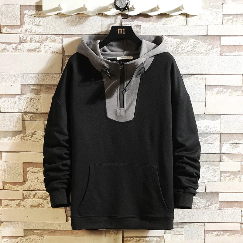 Japan Style Casual Spring Autumn 2021 New Arrived Black Hoodie Sweatshirt Men'S Thick Fleece Style Hip Hop High Streetwear