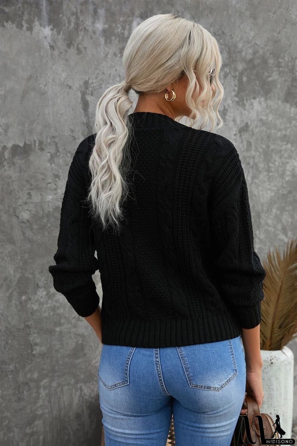 MidiSono - Buttons Weave Knit Cardigan