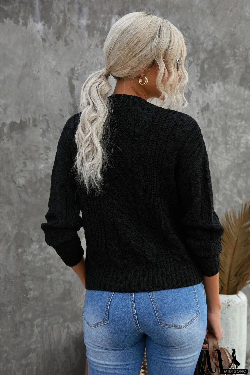 MidiSono - Buttons Weave Knit Cardigan