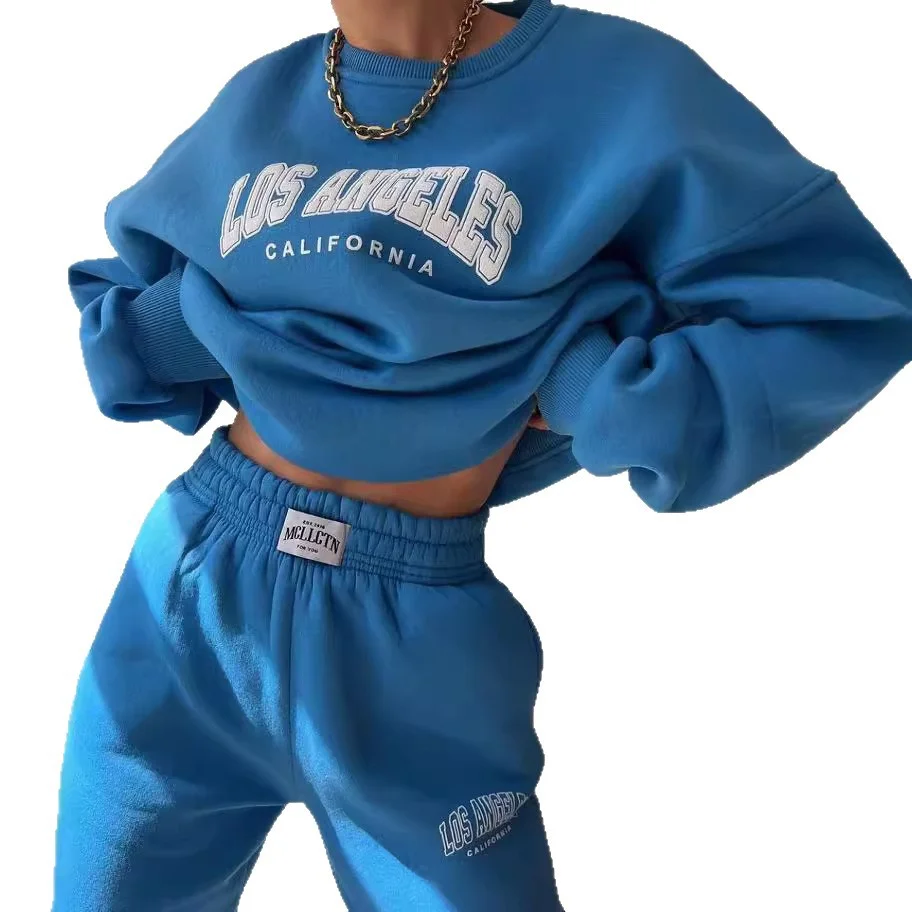 Nigikala Nigikala Women's Casual Fashion Print Thick Set Plus Velvet Long Sleeves Set