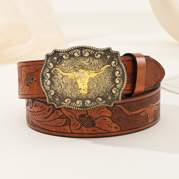 Western Cowboy Head Large Plate Buckle Vintage Belt