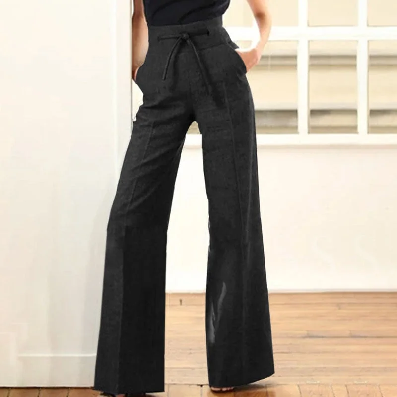 2021 Celmia Elegant Pants Women's Fashion Wide Leg Trousers High Waist Casual Loose Drawstring Ladies Palazzo Female Pantalon