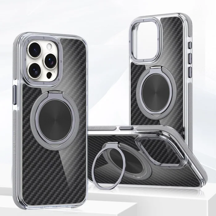 360 Degree Rotating Bracket Carbon Fiber Texture Apple Phone Case