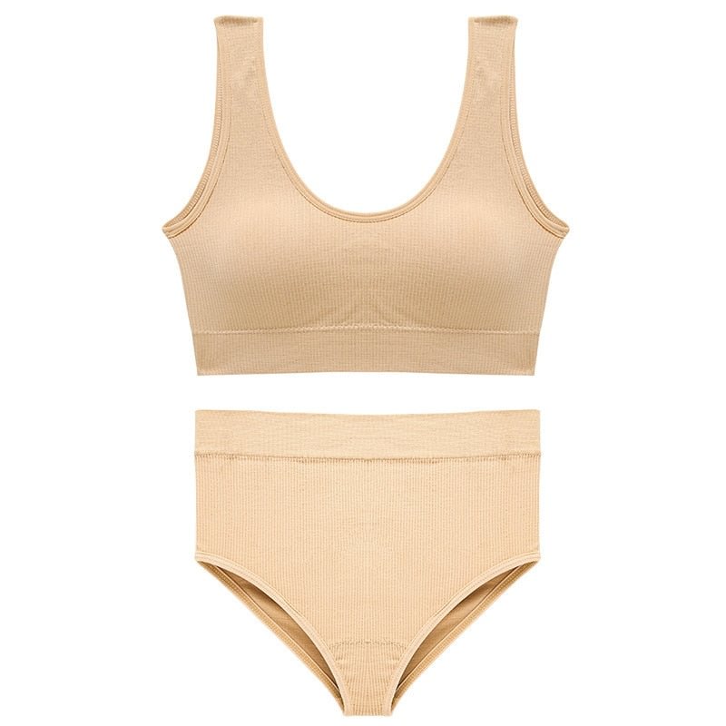 CINOON Sexy Seamless Tops Set High Waist Panties Women Wireless Underwear Suit Soft Padded Bras Set Backless Bralette Lingerie