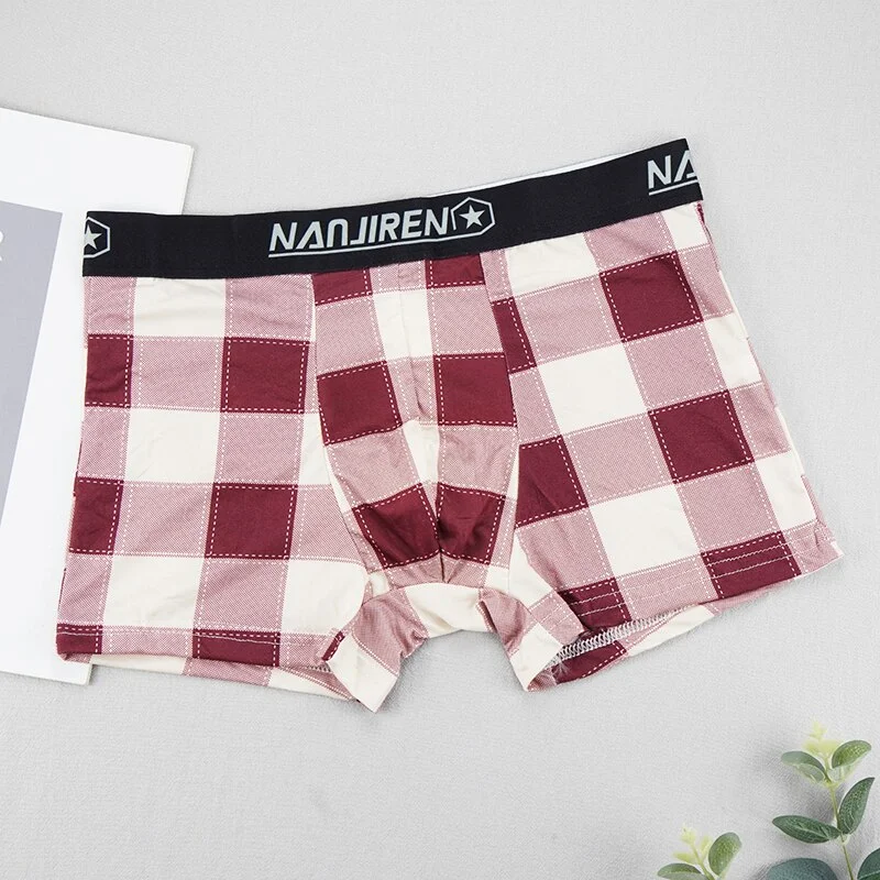 Billionm High Quality Men Underwear U Convex Boxers Shorts Sexy Soft Homme Panties Plaid Breathable Boy Underpants Size L--4XL