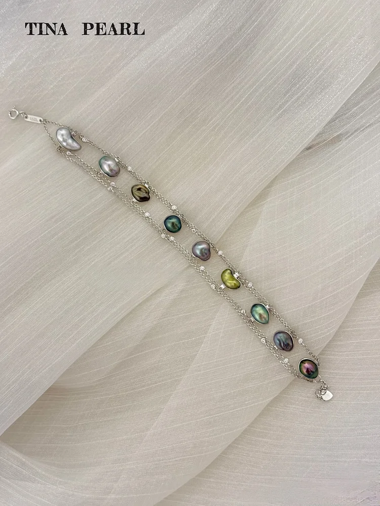 2025 TINA Jewelry 925 Silver sea water Tahitian keshi studded bracelet
