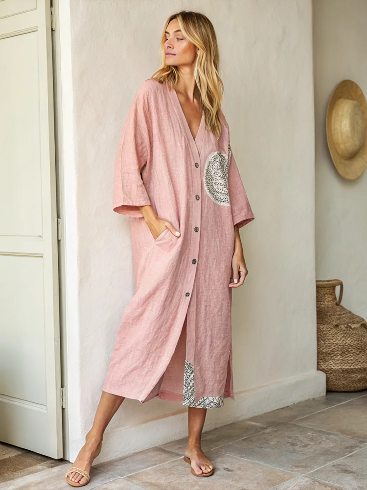 Linen Boho Printed Robe Cardigan