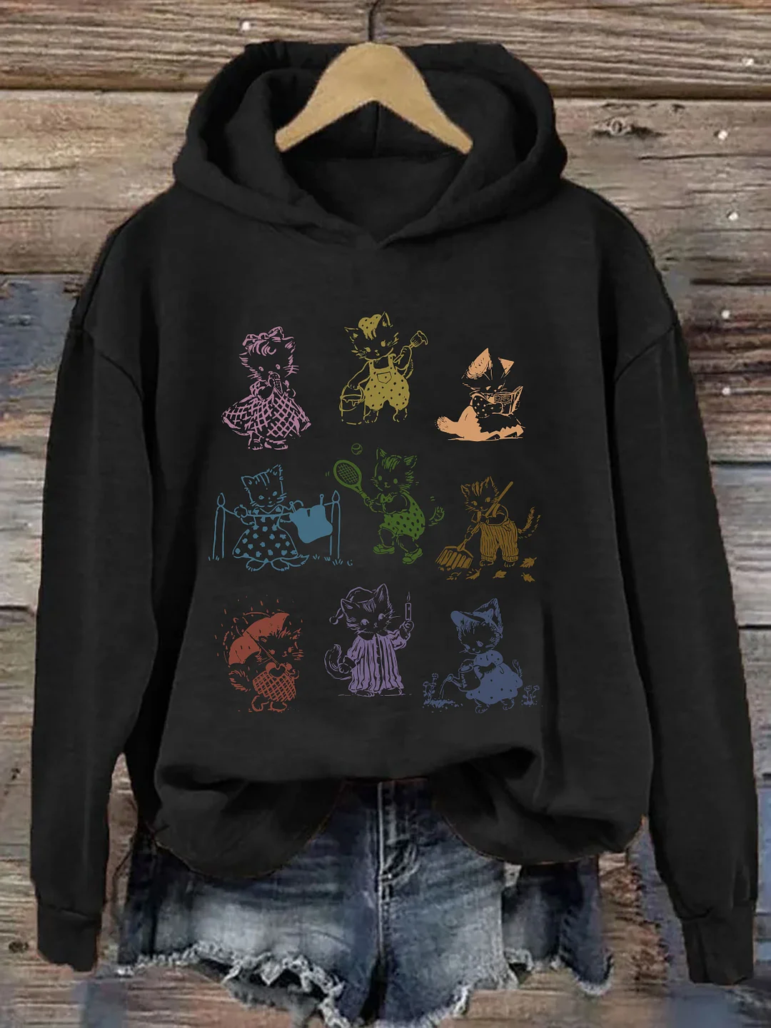 Cat 90s Tattoo Vintage Hoodie