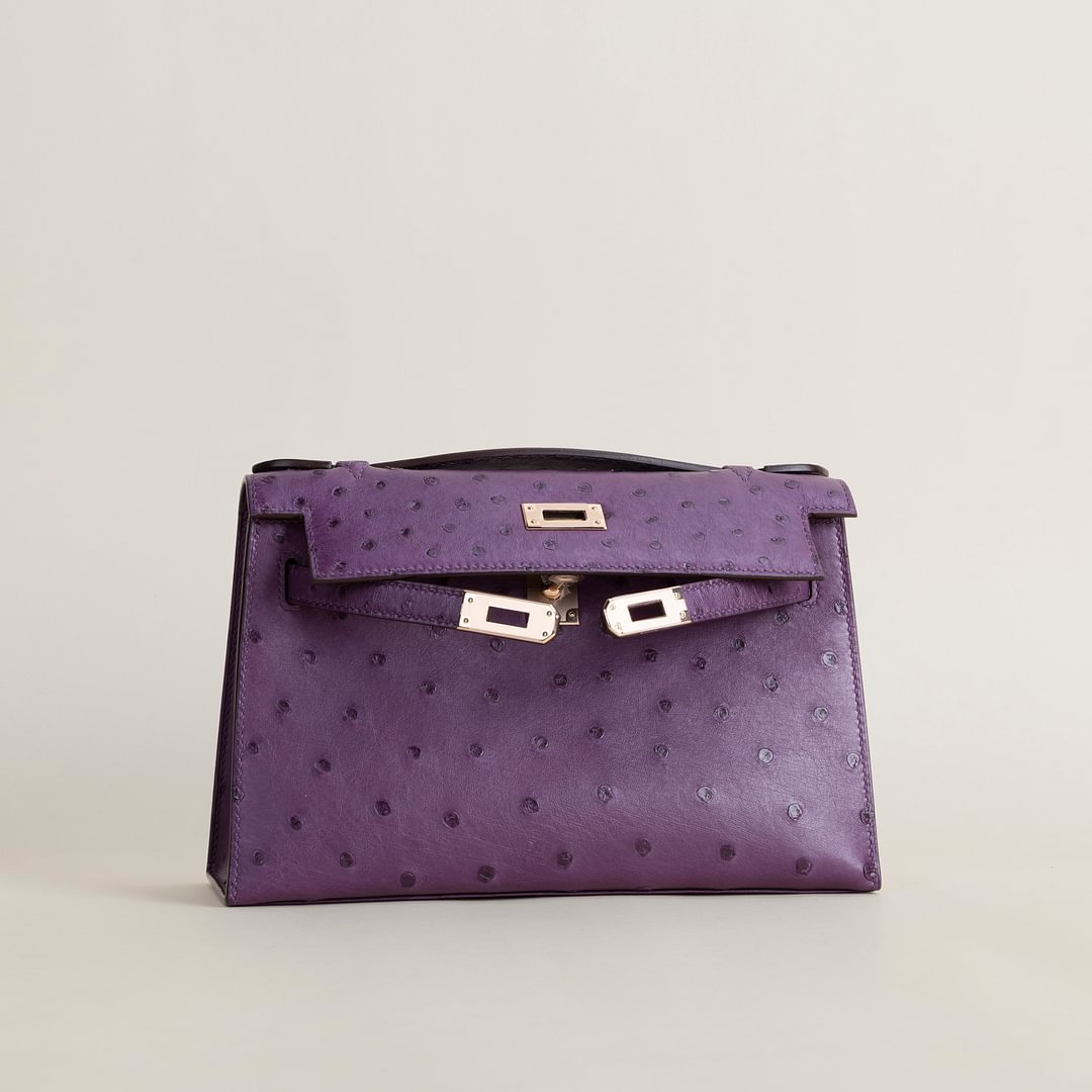 Kelly pochette Ostrich  P9 Anemone  GHW