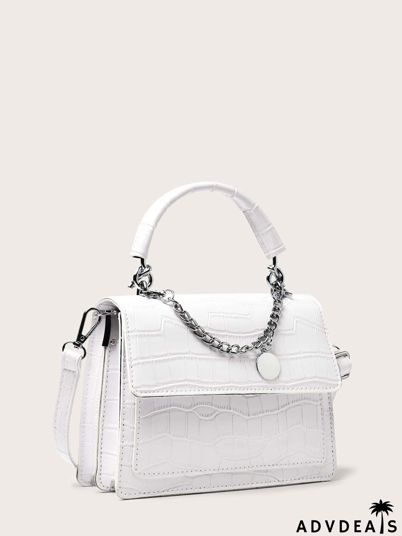 Chain Decor Croc Embossed Satchel Bag