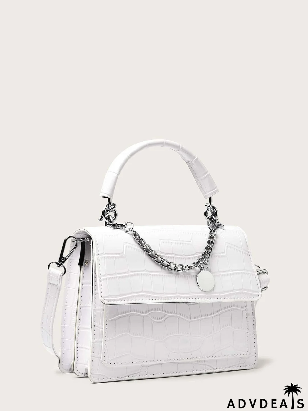 Chain Decor Croc Embossed Satchel Bag