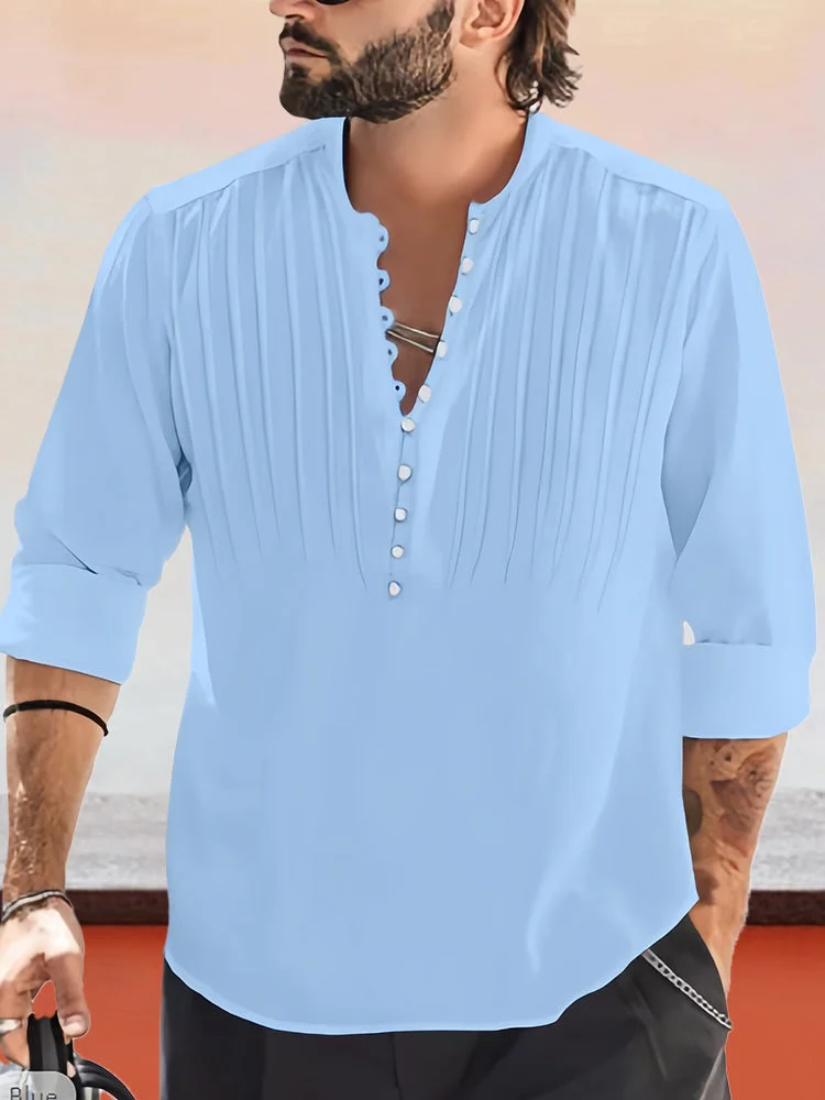Casual Cotton Linen Half Button Pullover Shirt