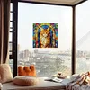 1PC-Diamonds Painting Stained Glass Cat Wall Sticker Home Decor