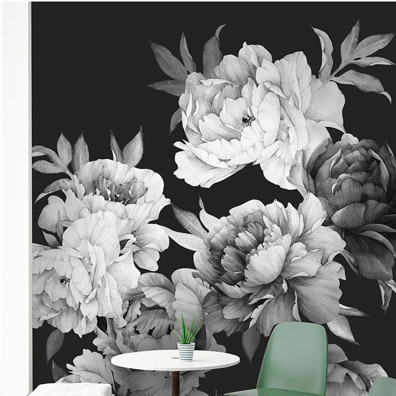 Black And White Watercolor Peony Rose Flowers Wall Sticker Home Decor Living Room Kids Room Wall Decal Flowers Decoration