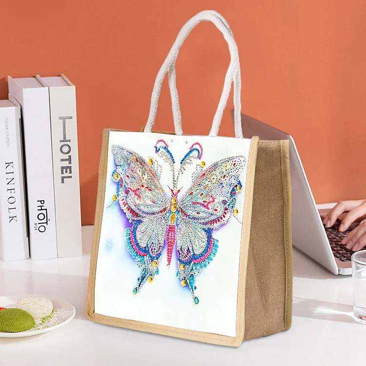 5D Diamond Painting kit Tote Bag Art DIY Diamond Painting Handbag for  Students Kids School Office (Flowers and Butterflies Pattern)