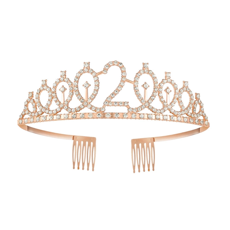 Women’s IG Style Shiny Number Crown Alloy Hollow Out Inlay Rhinestones Crown